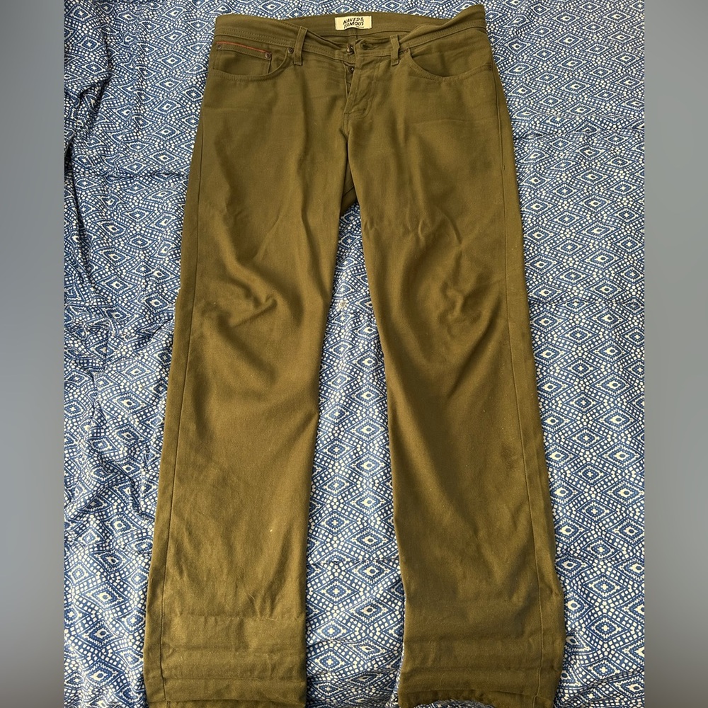 Naked and Famous Army green Duck canvas Weird guy